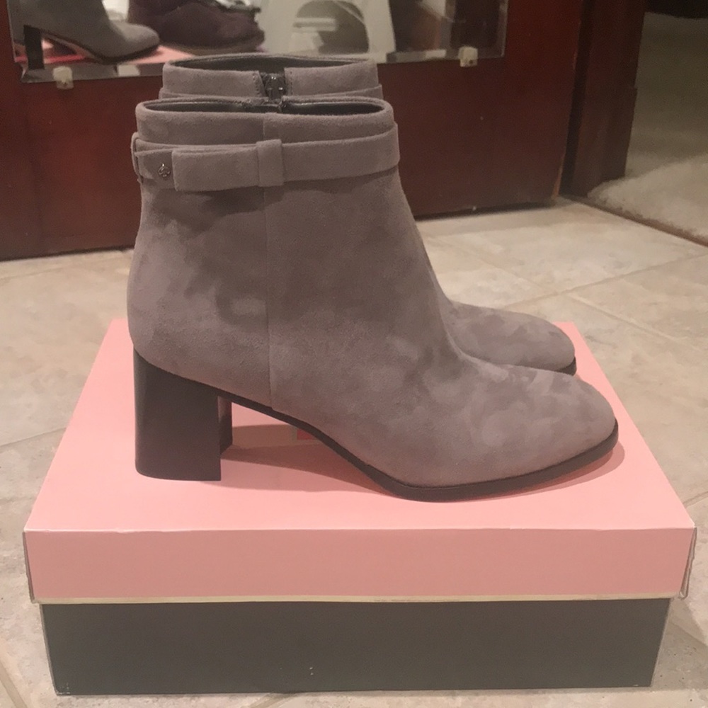 Kate Spade! Madelaine Hare Grey Strap Heeled Suede Booties NWT/NIB! - Picture 3 of 16